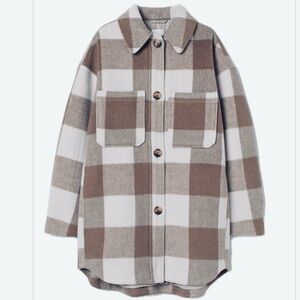 H&M oversized brown and white/cream color plaid shacket S